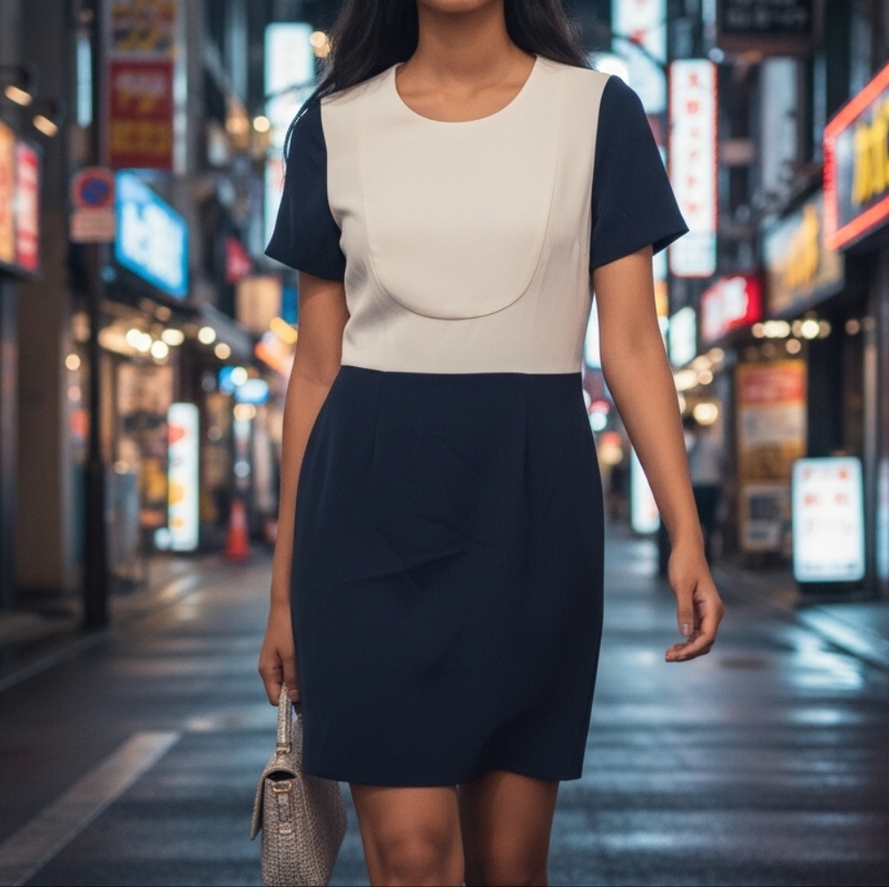 J. Crew Navy Blue And White Dress - Short Sleeves